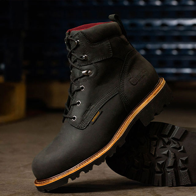 The Super Dna 6" Waterproof Steel Toe Insulated Lace-Up boot in black.